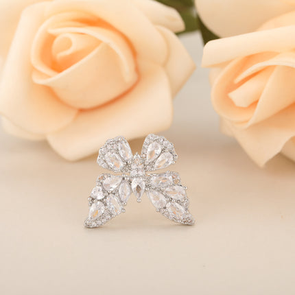 Anillo Con Diseño De Mariposa Vintage Y Diamantes Zirconia De Cobre Chapado En Plata
