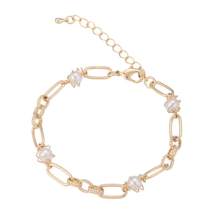 Pulsera De Cadena De Cobre Estilo Moda Con Perlas Sintéticas Para Mujer