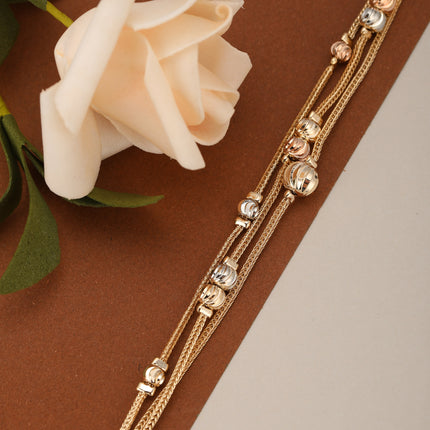 Pulsera Cadena Metálica Multicapa Con Cuentas Ovaladas En Cobre