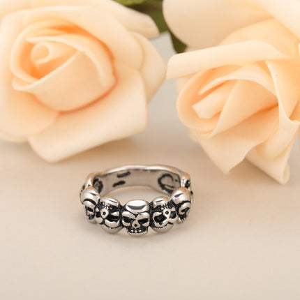 Anillo Con Diseño De Calavera Invertida Vintage para Hombre De Acero Inoxidable Chapado En Plata