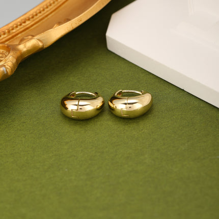 Aretes Broqueles Ovalado Minimalista Para Mujer, Cobre Baño Oro 14K