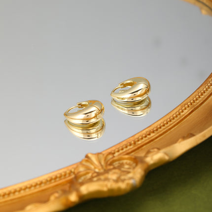 Aretes Broqueles Ovalado Minimalista Para Mujer, Cobre Baño Oro 14K