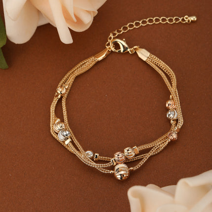 Pulsera Cadena Metálica Multicapa Con Cuentas Ovaladas En Cobre