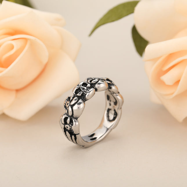 Anillo Con Diseño De Calavera Invertida Vintage para Hombre De Acero Inoxidable Chapado En Plata