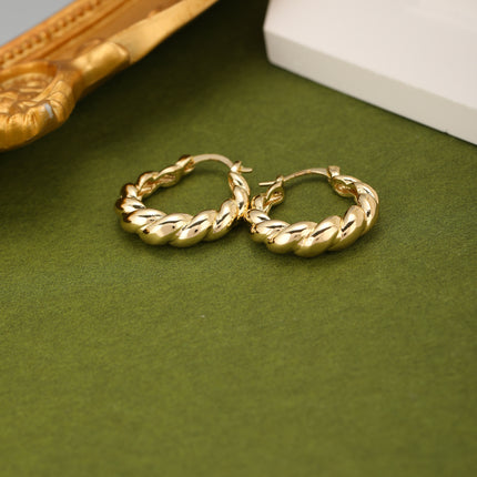 Aretes De Aro Trenzado Cobre Con Baño De Oro De 14K Pendientes Elegantes