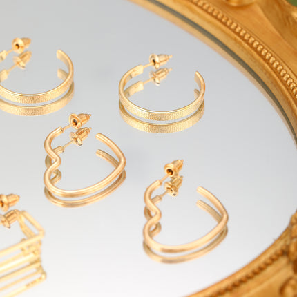 Set De Aretes De Moderno Básicos En Forma De Corazón Y Aro Pendientes