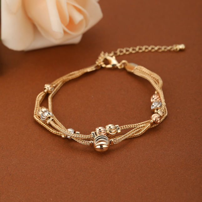 Pulsera Cadena Metálica Multicapa Con Cuentas Ovaladas En Cobre