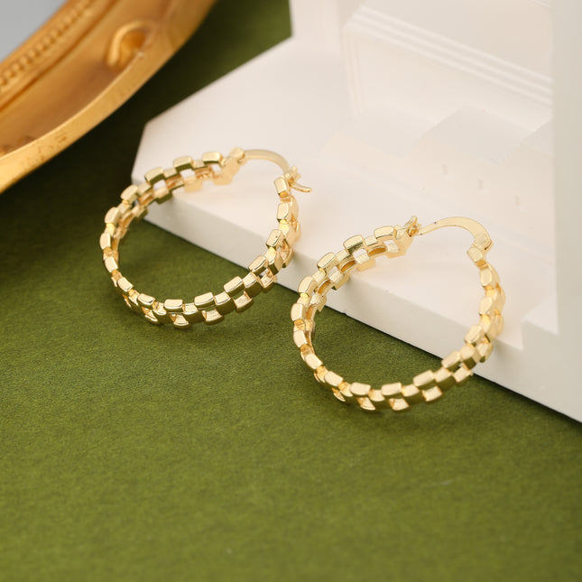 Aretes Geométricos Dorados De Cobre Baño De Oro 18K, Arracadas Delicado