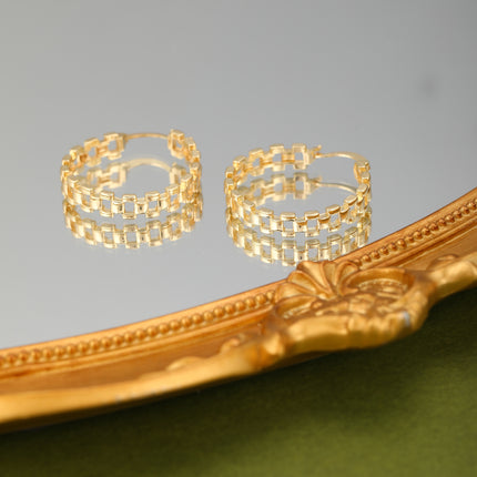 Aretes Geométricos Dorados De Cobre Baño De Oro 18K, Arracadas Delicado