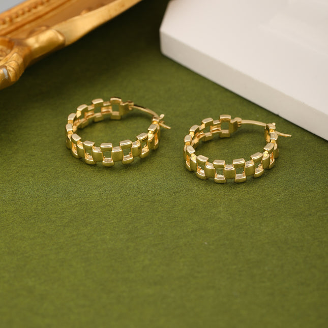 Aretes Geométricos Dorados De Cobre Baño De Oro 18K, Arracadas Delicado