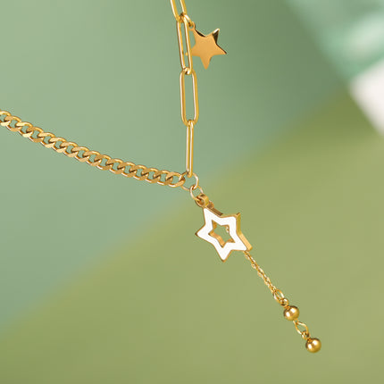 Collar De Tipo Corbata De Acero Inoxidable De Cadena De Clip Con Colgante De Estrella