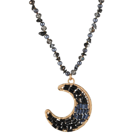 Collar Bohemio En Dije De Luna Y Cristal Artificial Irregular