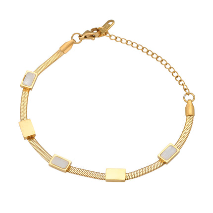 Pulsera De Acero Con Cuadrados De Blanco Y Acabado Dorado 14K