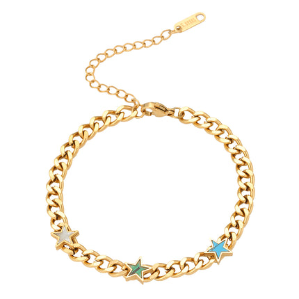 Pulsera De Acero Con Colgante De Estrellas De Colores, Chapado En 14K
