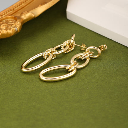 Aretes Largos De Cobre Con Círculos Geométricos Pendientes Oro De 14K