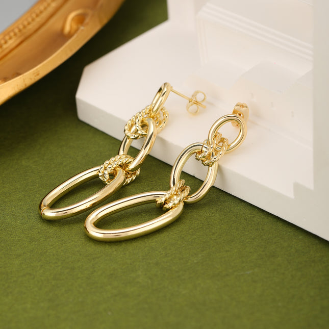 Aretes Largos De Cobre Con Círculos Geométricos Pendientes Oro De 14K