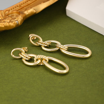 Aretes Largos De Cobre Con Círculos Geométricos Pendientes Oro De 14K