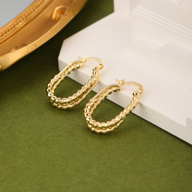 Aretes Ovalados De Doble Capa Irregular, Cobre Baño De Oro De 18K