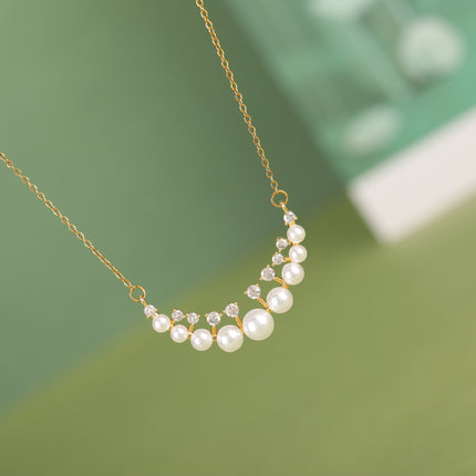 Collar Elegante De Acero Inoxidable De Moda Con Colgante De Perlas De Luna Con Diamantes