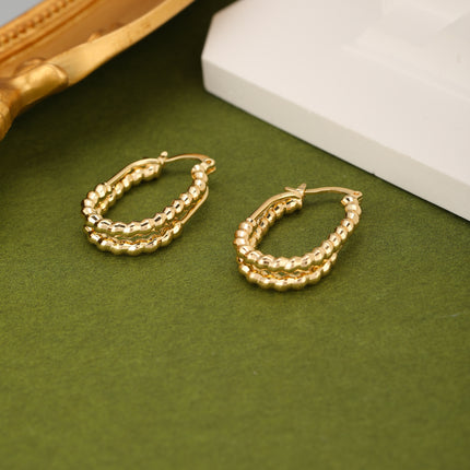 Aretes Ovalados De Doble Capa Irregular, Cobre Baño De Oro De 18K