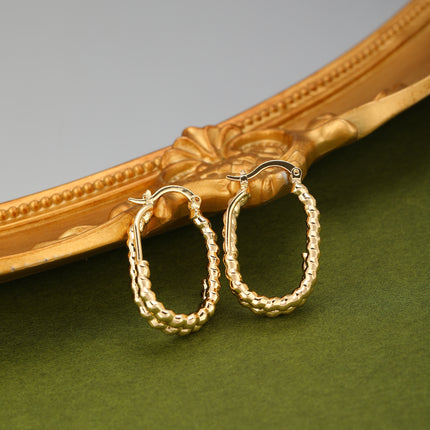 Aretes Ovalados De Doble Capa Irregular, Cobre Baño De Oro De 18K