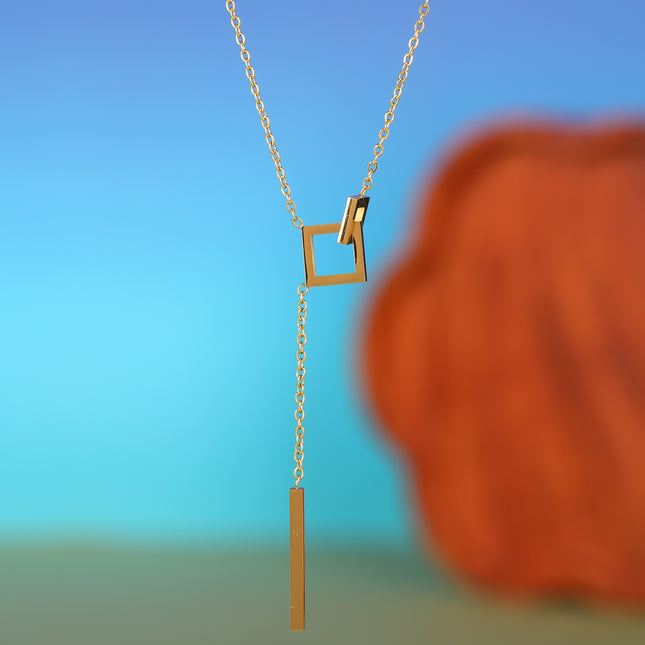 Collar De Tipo Corbata De Acero Inoxidable Con Colgante De Cuadros Cruzados Con Borla