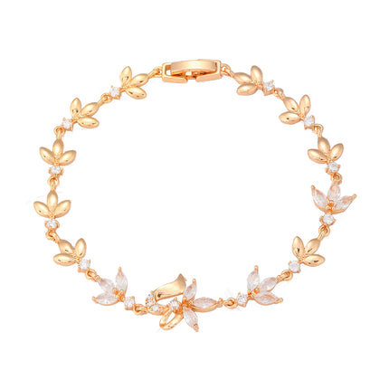 Pulsera De Cobre Con Hojas Multicolor Y Zirconias Incrustadas