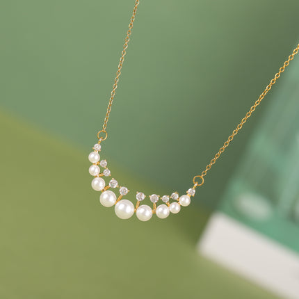 Collar Elegante De Acero Inoxidable De Moda Con Colgante De Perlas De Luna Con Diamantes
