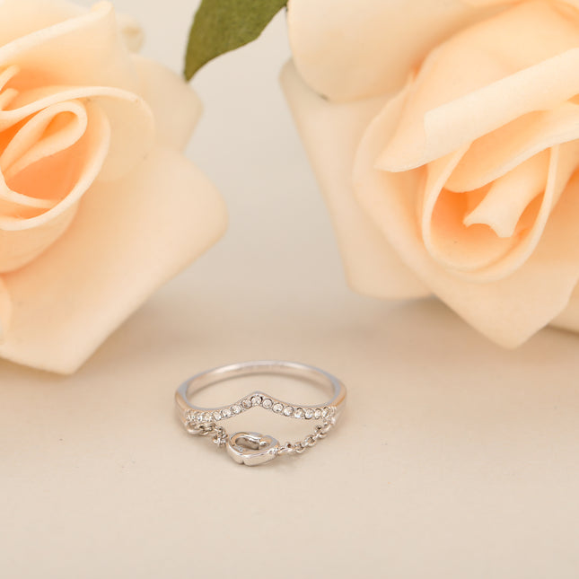 Anillo Doble Con Cadenas Y Diamantes De Zirconia En Cobre Chapado En Plata