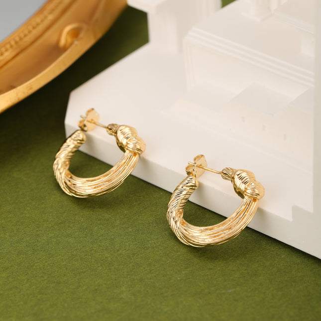 Aretes Oro De 14K Con Nudo Circular Pendientes Estilo Minimalista