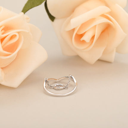 Anillo Doble Con Cadenas Y Diamantes De Zirconia En Cobre Chapado En Plata