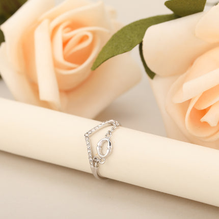 Anillo Doble Con Cadenas Y Diamantes De Zirconia En Cobre Chapado En Plata