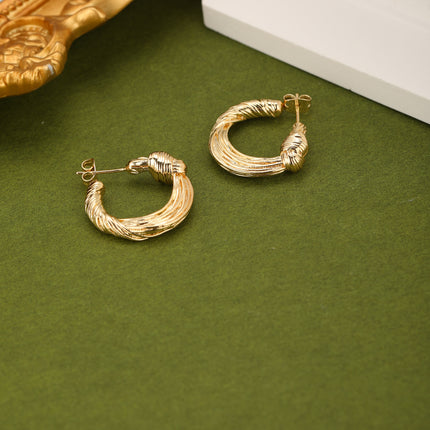 Aretes Oro De 14K Con Nudo Circular Pendientes Estilo Minimalista