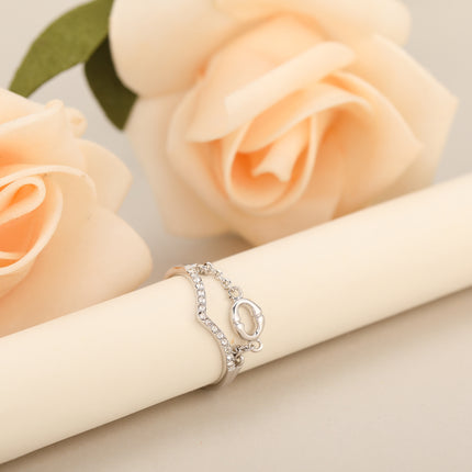 Anillo Doble Con Cadenas Y Diamantes De Zirconia En Cobre Chapado En Plata