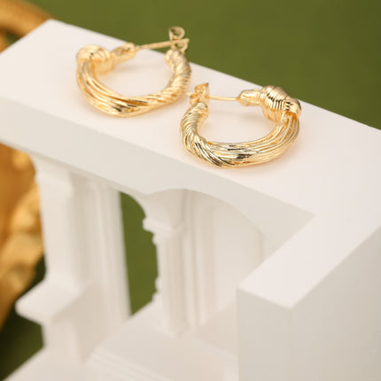 Aretes Oro De 14K Con Nudo Circular Pendientes Estilo Minimalista