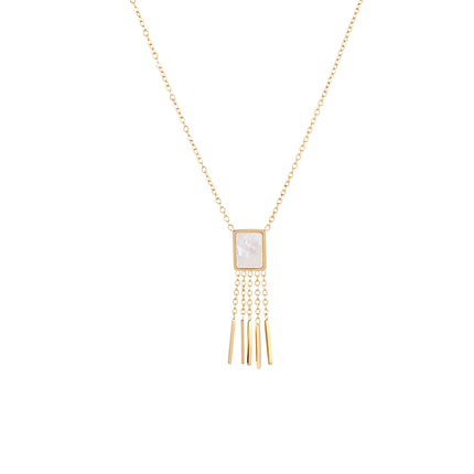 Collar Multivarillas Con Colgante De Concha Rectangular De Acero Inoxidable Casual