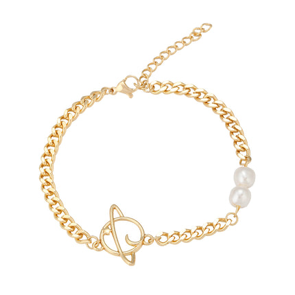 Pulsera De Cadena Con Aro Y Colgante De Planeta De Acero Inoxidable