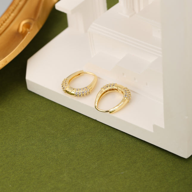 Aretes De Cobre Con Zirconias, Diseño De Arracadas Baño Oro 18K