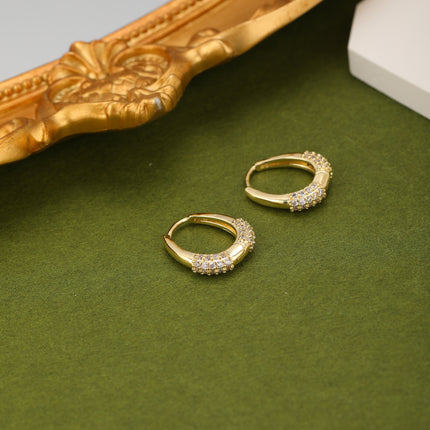 Aretes De Cobre Con Zirconias, Diseño De Arracadas Baño Oro 18K