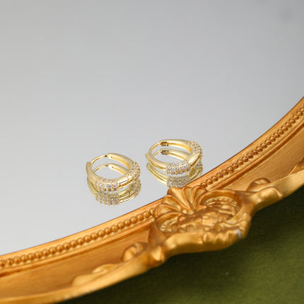 Aretes De Cobre Con Zirconias, Diseño De Arracadas Baño Oro 18K