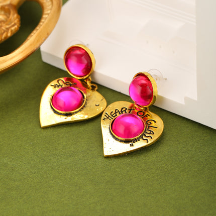 Aretes Con Diseño De Corazón Con Cristal Morado Sintético Y Bisel Metálico