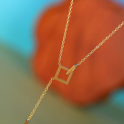 Collar De Tipo Corbata De Acero Inoxidable Con Colgante De Cuadros Cruzados Con Borla