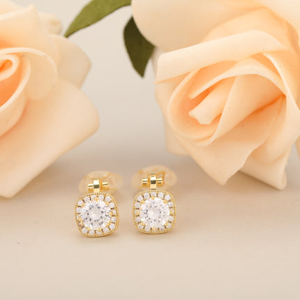 Aretes De Presion De cobre Ear Cuff Cuadrado Con Zirconia Elegante