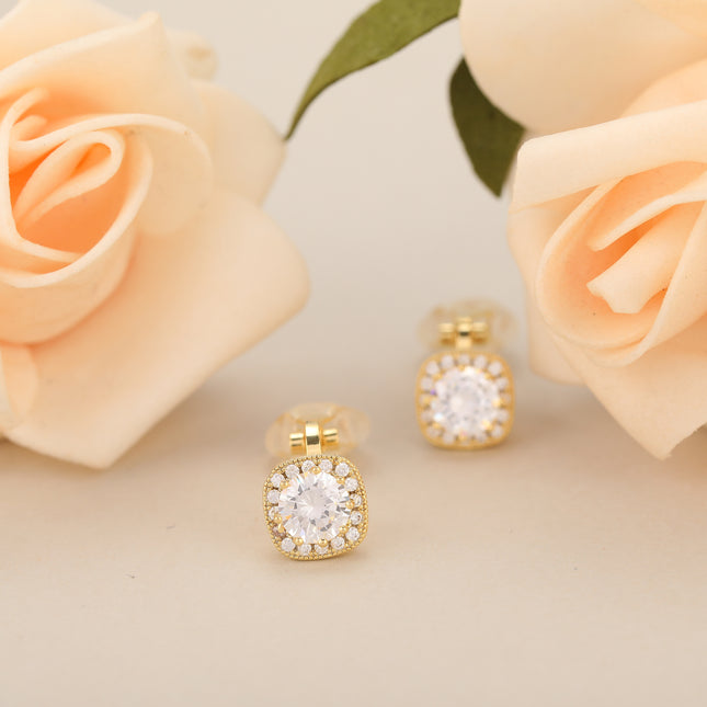 Aretes De Presion De cobre Ear Cuff Cuadrado Con Zirconia Elegante