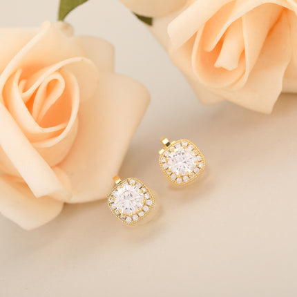 Aretes De Presion De cobre Ear Cuff Cuadrado Con Zirconia Elegante