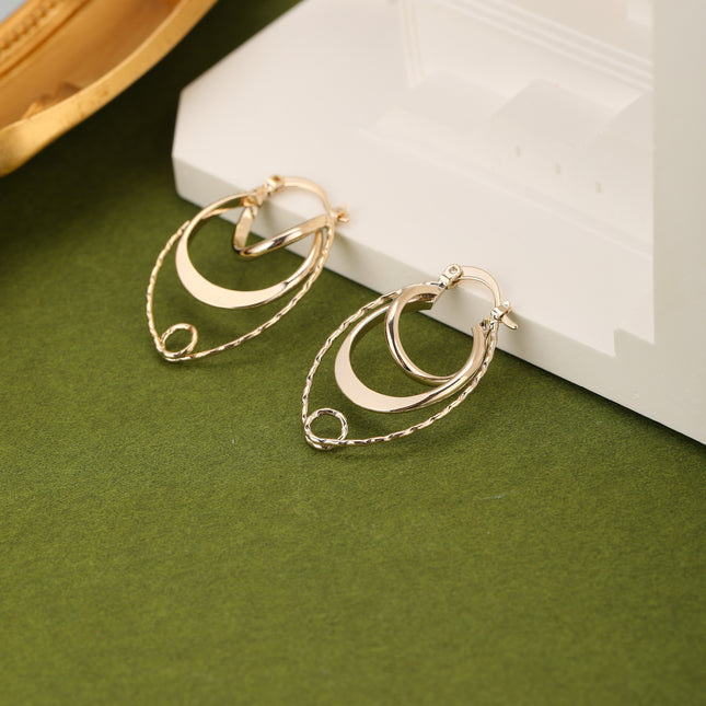 Aretes De Aro Geométricos En Cobre Con Diseño De Tres Capas Único