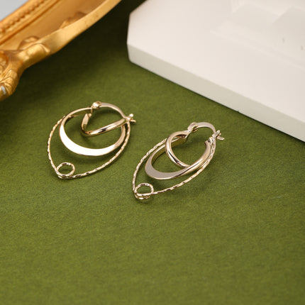 Aretes De Aro Geométricos En Cobre Con Diseño De Tres Capas Único