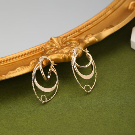 Aretes De Aro Geométricos En Cobre Con Diseño De Tres Capas Único