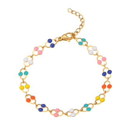 Pulsera De Acero Inoxidable Con Cadena Ovalada Y Detalles De Colorido