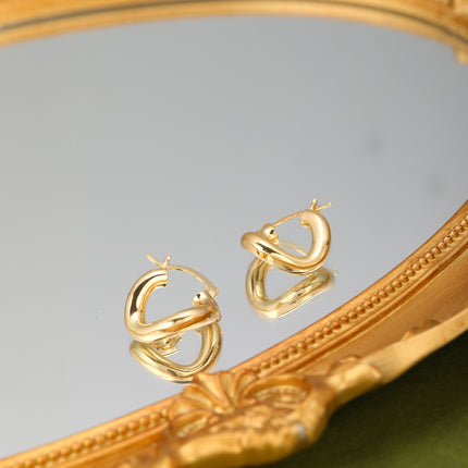 Aretes De Cobre Con Diseño Irregular, Arracadas Baño De Oro 18K